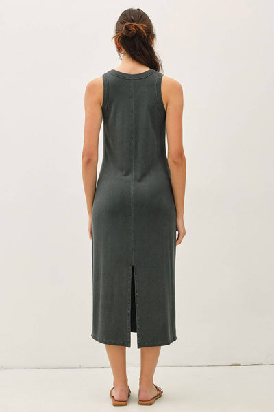 GARMENT WASHED RIBBED SLIM MIDI TANK DRESS: CHARCOAL / S - Lulu Bella Boutique