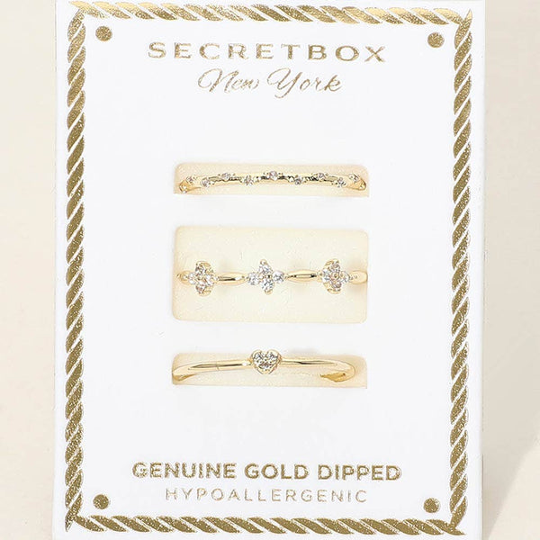 SECRET BOX_3PCS Genuine Gold Dipped Minimal Stackable Fashion Ring Set - Lulu Bella Boutique
