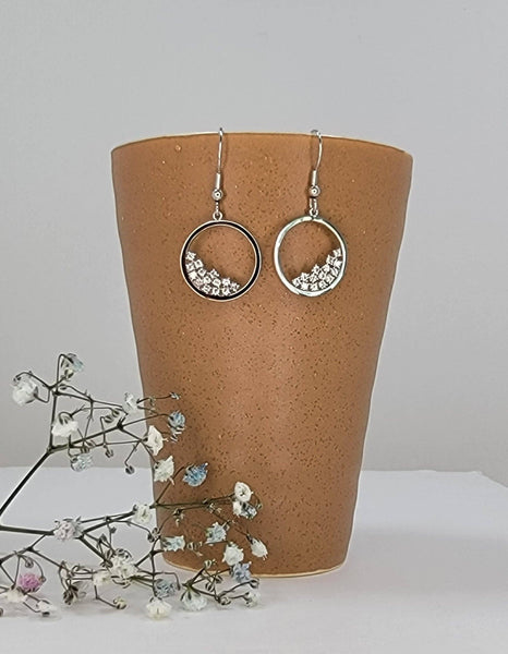 Circle Fill With Stones Hook Earring: Gold
