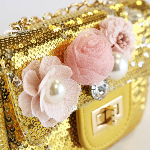 B1301 Floral Appliques Sequin Purse (5 Colors): Purple