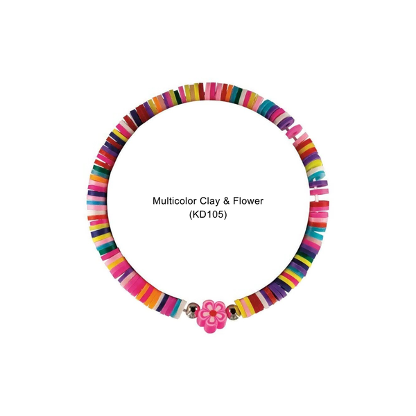 Kids Corded & Colorful Bracelets | Tie + Stretch: Pink Clay & Rose Quartz Rock Chip (KD107) - Lulu Bella Boutique