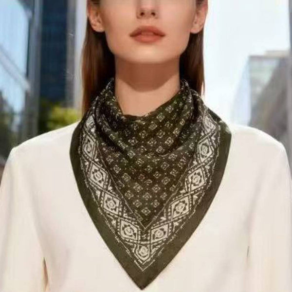 PATTERN SILK LIKE SILKY BANDANA SQUARE NECK SCARF, LVSC 266: BK - Lulu Bella Boutique
