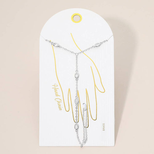 Elegant Marquise Stone Bezel Link Hand Chain Bracelet: Clear,Gold - Lulu Bella Boutique