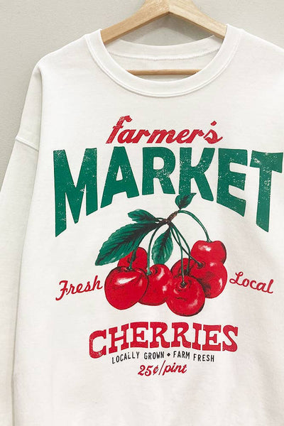 Farmer's Market Cherries Sweatshirt : White / OVERSIZED / LXL