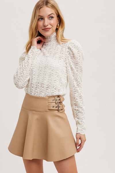 MOCK NECK SHEER ELEGANT LACE BLOUSE: IVORY / M