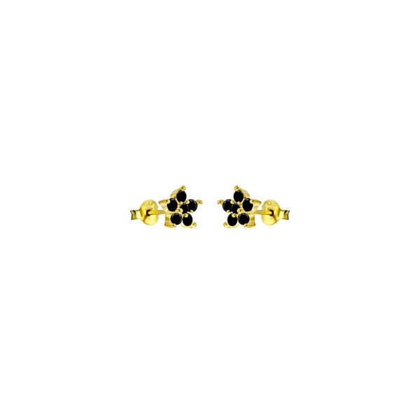 Black Diamond Flower Stud Earrings: 14k Gold