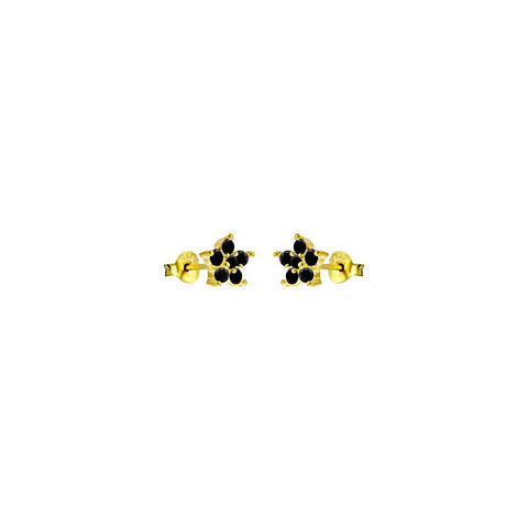 Black Diamond Flower Stud Earrings: 14k Gold