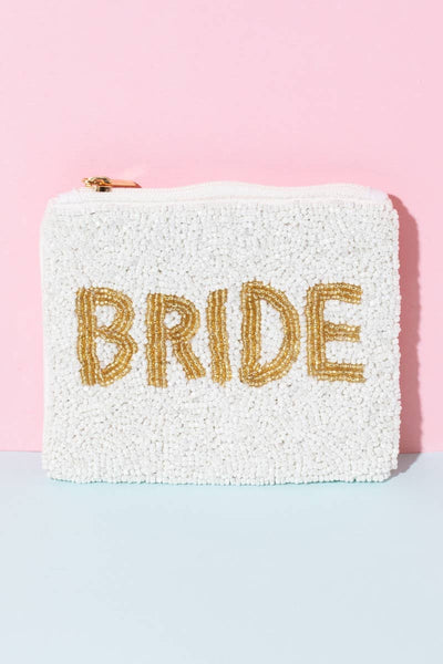 Gold Bride Print White Beaded Coin Purse: MULTI - Lulu Bella Boutique