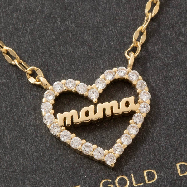 14K Gold Dipped Cz Mama Heart Necklace: GD - Lulu Bella Boutique