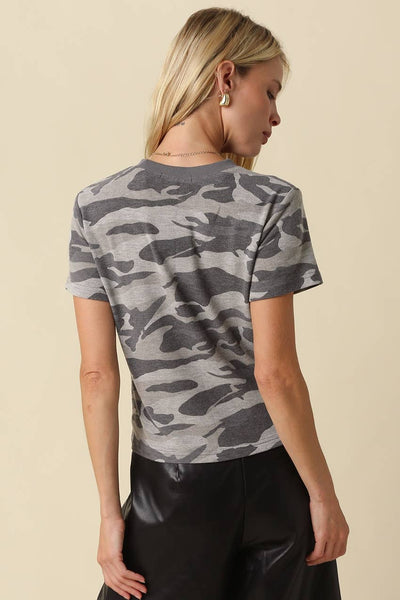 Lydia Camo Crew Neck Tee: GREY CAMO