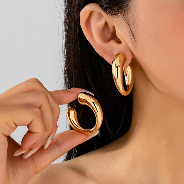 Bold Gold-Tone Chunky Tubular Open Hoop Earrings | 80E62231: Gold - Lulu Bella Boutique
