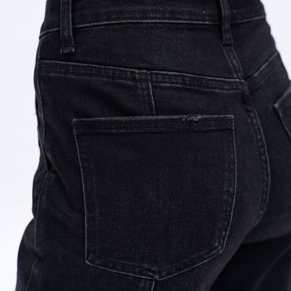 SUPER HIGH RISE WIDE LEG JEANS(FINISHED HEM,SLIT) BLACK
