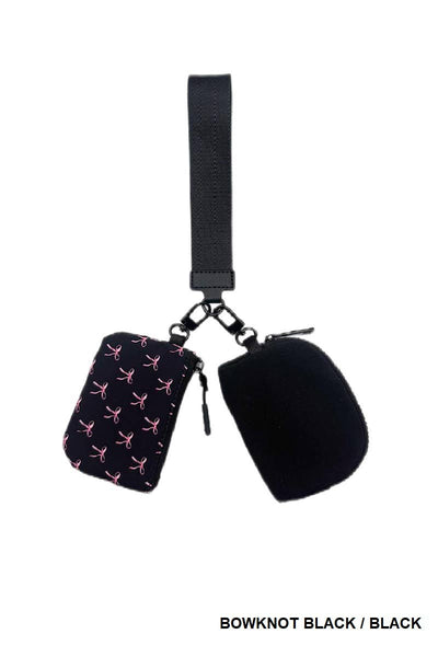 Dual Pouch Wristlet Keychain Wallet:LT ROSE/IVORY