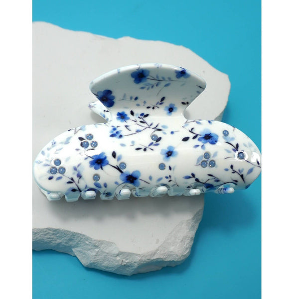 Floral Print Hair Claw Clips: Blue