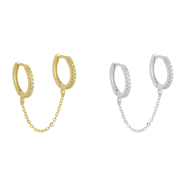 E128 double hoop chain earring, link earring, dangle earring: Silver-single