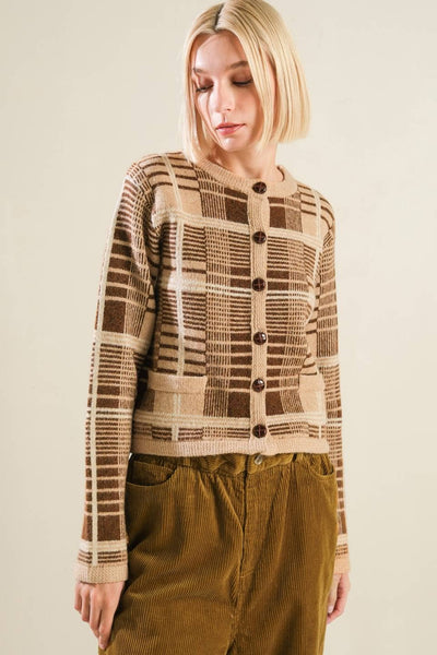 Sweater Knit Cardigan: TAUPE BROWN
