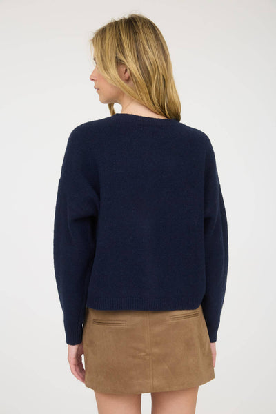 HORSE JACQUARD LONG SLEEVE BUTTON DOWN CARDIGAN: NAVY - Lulu Bella Boutique