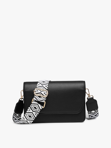 M2278 Noah Flapover Crossbody w/ Guitar Strap: Black - Lulu Bella Boutique