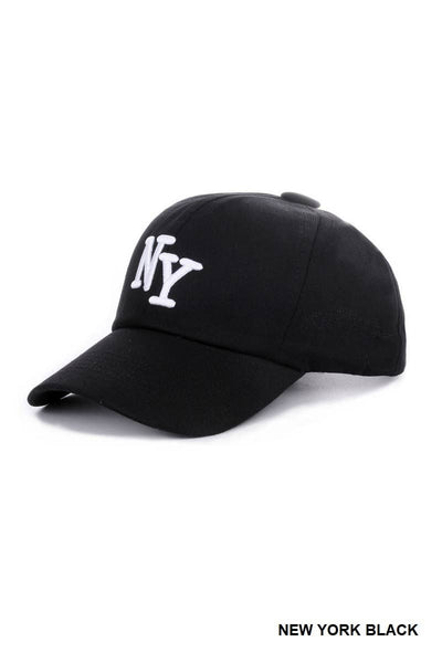 City Logo Embroidered Monogram Baseball Cap: NY BLACK