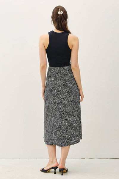PRINT MIDI SKIRT WITH ELASTIC WAISTBAND: Black - Lulu Bella Boutique