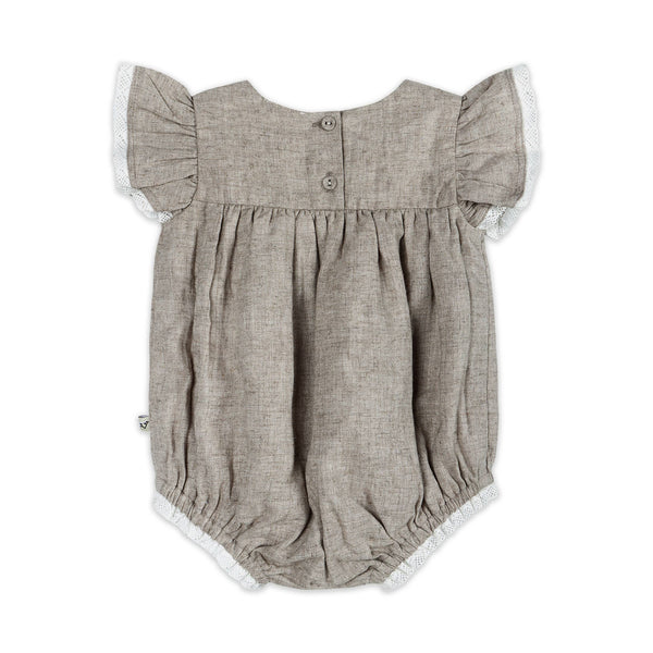 Lena Floral Embroidered Baby Romper + Headband (Linen Blend): Natural