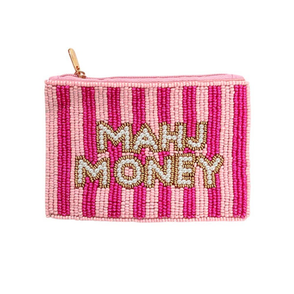 MAHJ MONEY Seed Beaded Striped Mini Pouch Bag