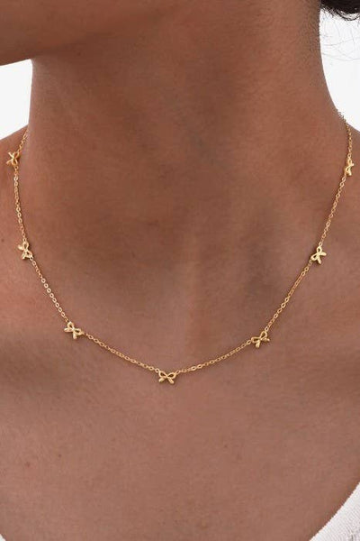 18K STAINLESS STEEL TARNISH FREE BOW NECKLACE | 40NK9512: GOLD - Lulu Bella Boutique
