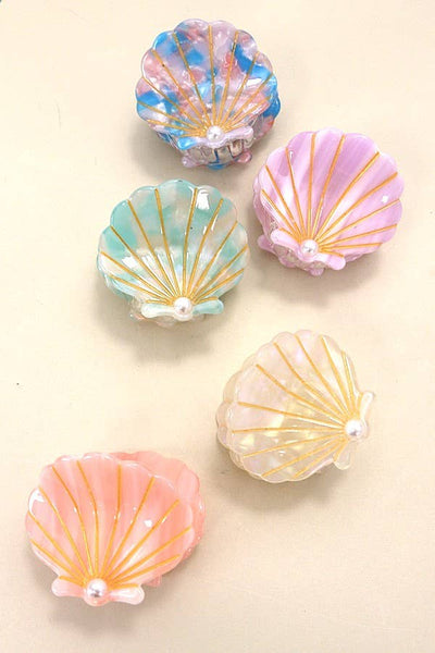 BEACH OCEAN CELLULOSE SEASHELL HAIR CLAW CLIPS | 40H782: White - Lulu Bella Boutique