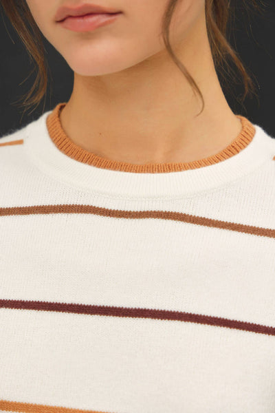 DOUBLE LAYERED LOOK  STRIPE SWEATER TOP : IVORY