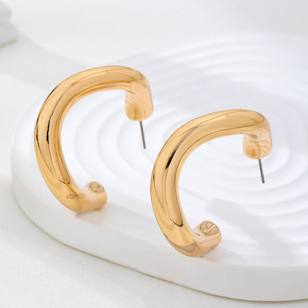 Bold Chunky Gold-Tone U-Shape Hoop Earrings | 80E62229: Gold - Lulu Bella Boutique
