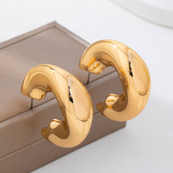 Bold Gold-Tone Chunky Dome Crescent Hoop Earrings | 80E62230: Gold - Lulu Bella Boutique