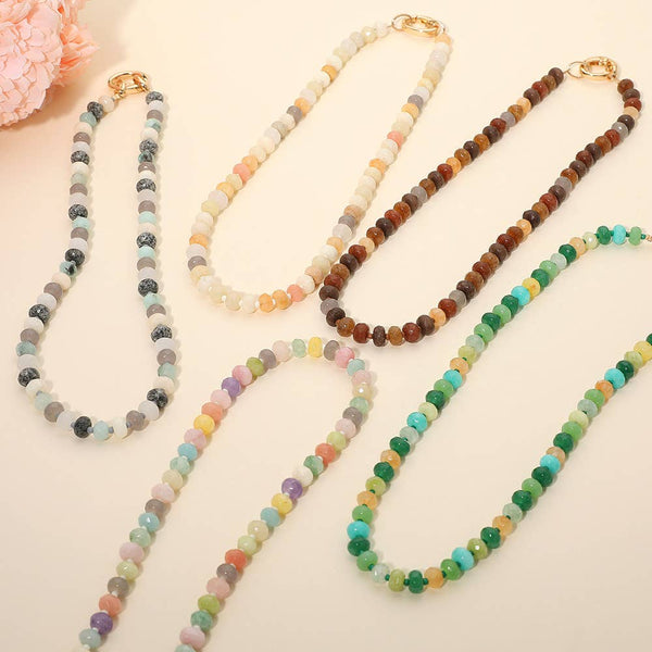 Faceted Pebble Beaded Necklace: Gray,Light