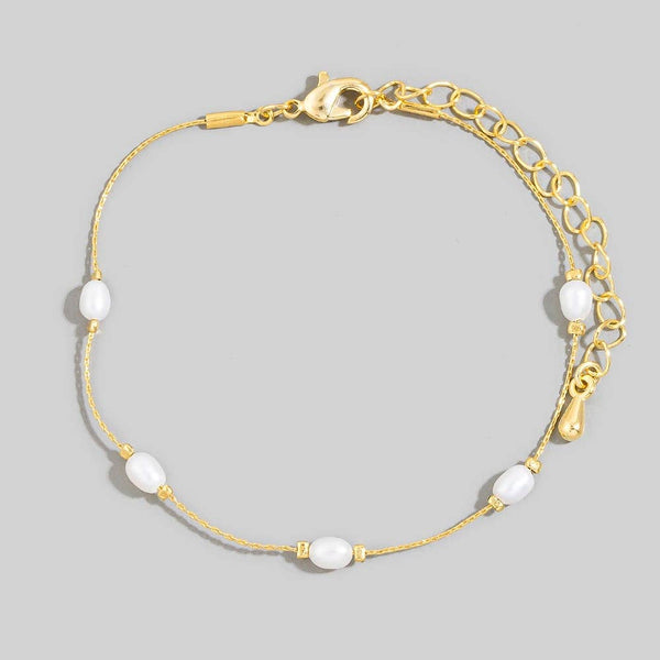 Dainty Chain Pearl Bead Bracelet: G - Lulu Bella Boutique