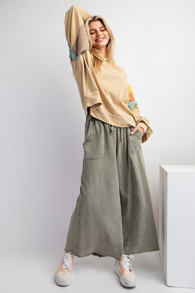 Washed Terry Knit Wide Leg Pants