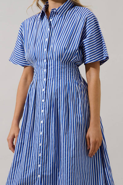 Barklin Stripe Wilderra Pleated Midi Dress: NavyWhite / XS - Lulu Bella Boutique