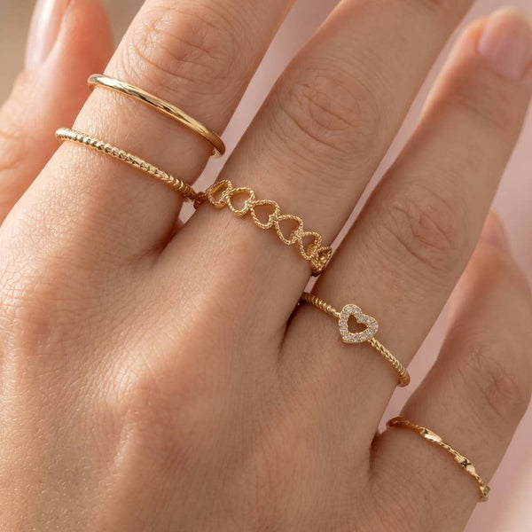 Heart And Cz Five Piece Stacked Ring Set