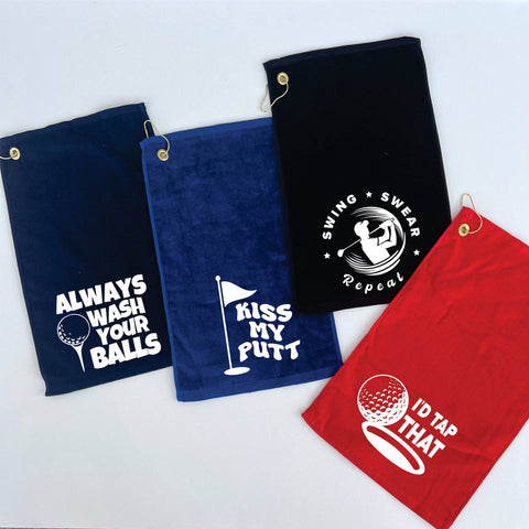 Funny Golf Towels (Set G): Red / Always Wash Your Balls - Lulu Bella Boutique