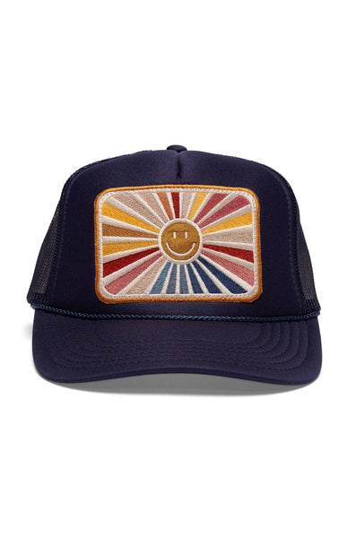 Rays Of Happy Trucker Hat In Navy - Lulu Bella Boutique