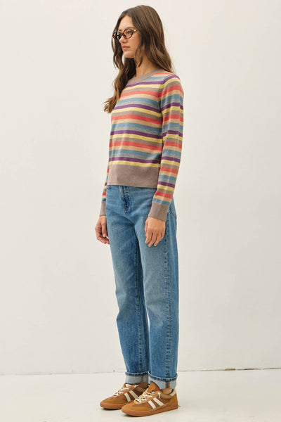 WOOL BLENDED MULTI COLOR STRIPE SWEATER : MOCHA