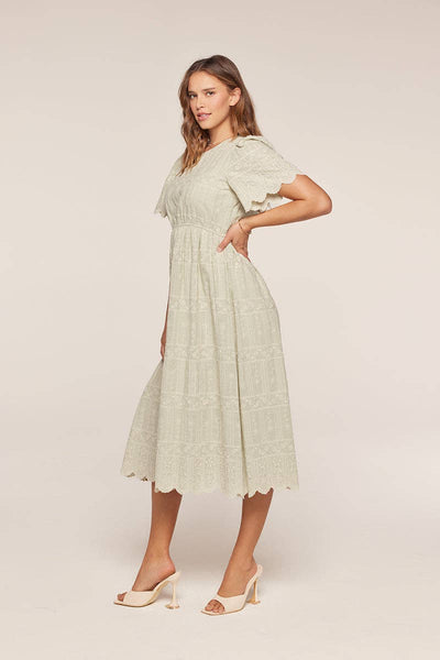 Embroidered Sage Dress: Light Dress / S - Lulu Bella Boutique