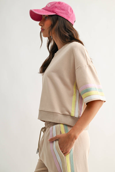 Game Day Pastel Stripe Luxe Lounge Set: IVORY MULTI - Lulu Bella Boutique