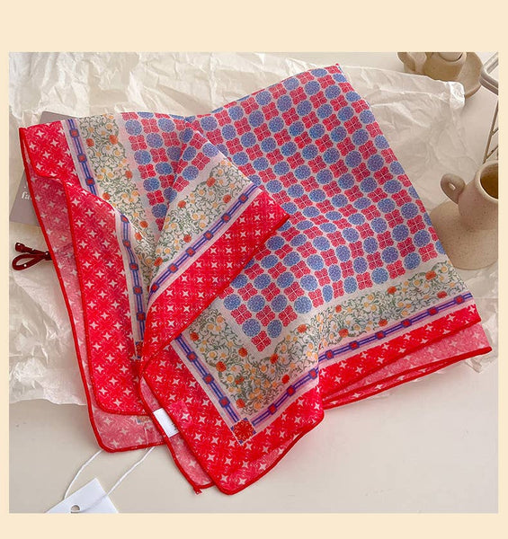 Red Passion Floral Bandana Square scarf - Lulu Bella Boutique