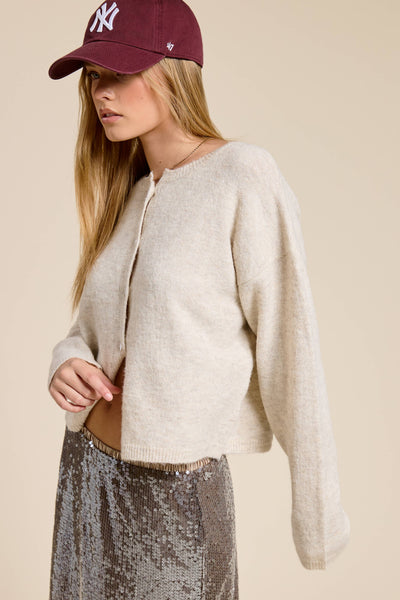 Varsity Patch New York Knit Cardigan: Oat