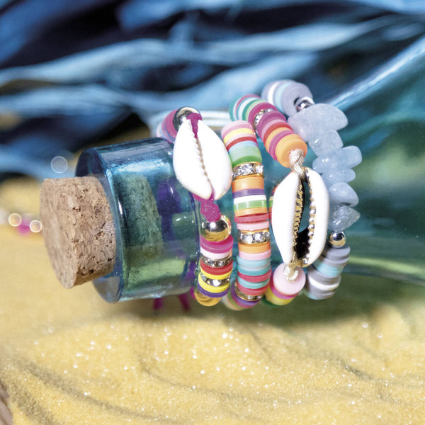 Kids Corded & Colorful Bracelets | Tie + Stretch: Pink Clay & Rose Quartz Rock Chip (KD107) - Lulu Bella Boutique