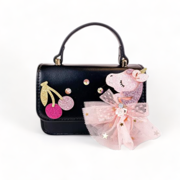 B1302 Unicorn & Cherry Applique Purse (6 Colors): Fuchsia