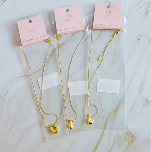 Balloon Letter Initial Necklace: Yellow Gold / H