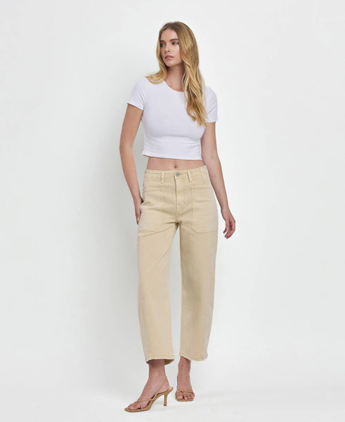 SUPER HIGH RISE BARREL JEANS F5831VBG: VINTAGE BEIGE / 24 - Lulu Bella Boutique