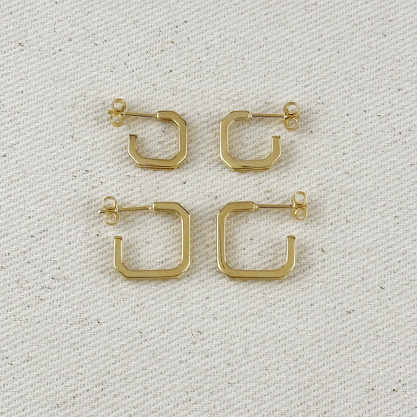 18k Gold Filled Square C-Hoop Earrings: 17mm - Lulu Bella Boutique