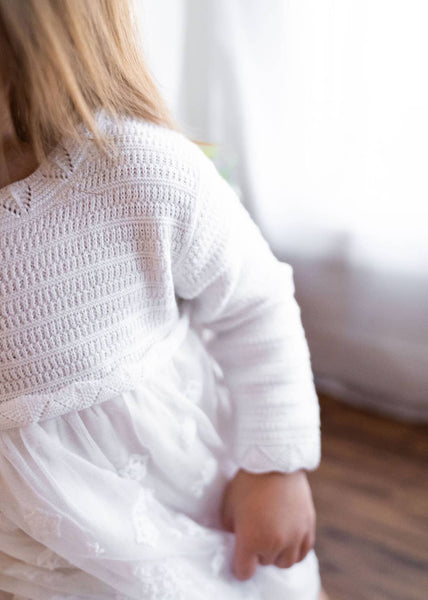Milan White Floral Embroidered Tutu Knit Baby Dress Organic: Pure White