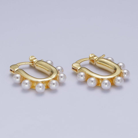 24K Gold Filled Round Pearl Lined 23.6mm U-Shaped Latch Earrings | Y205